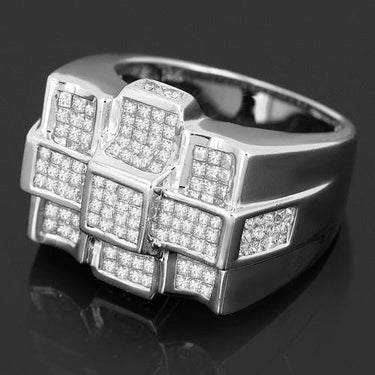 14K Solid White Gold Mens Diamond Ring 3.31 Ctw